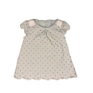 Tahari Baby Blue Gold Polka Dot Dress Scalloped Hem White Bow 3 Months